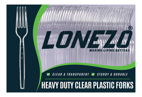 Lonezo 100 Unidad Tenedor Plastico Transparente Desechabl