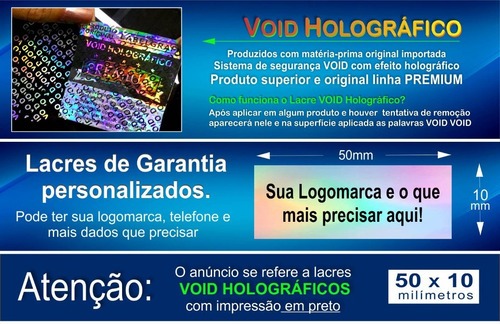 Lacres Void Holográfico Premium 50x10mm Com Aviso 100 Un Pb