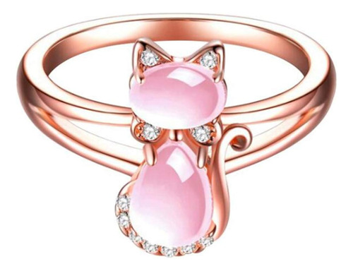 Anillo De Diamantes De Imitacin De Gato De Oro Rosa Rosa Par