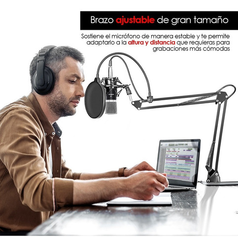 Micrófono Condensador Profesional Aux 3.5mm Antipop Redlemon