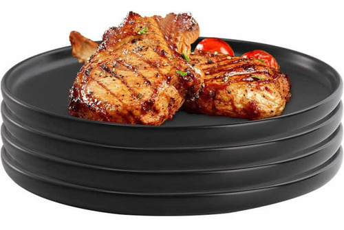 Plato De Porcelana Negra Con Borde 25 Cm 4 Pz