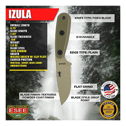 Cuchillo De Caza Esee Knives Izula-dt Con Mango, Funda De Po