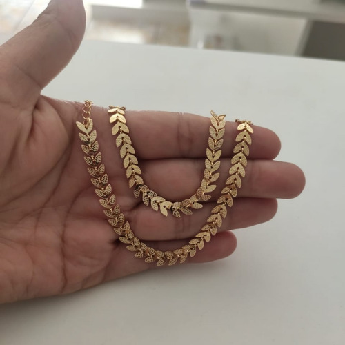 Kit Conjunto Choker Pulseira Escama De Peixe Folheado A Ouro Cor Dourado