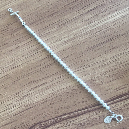 Imagen 5 de 10 de Pulsera Bolitas Cruz Plata .925 Mujer Agálea Joyería