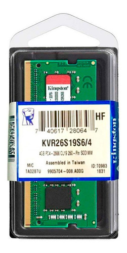 Memoria Ram Sodimm Notebook Kingston Ddr4 4gb 2666mhz