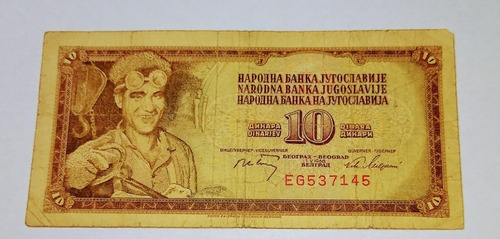 Billete De Yugoslavia 10 Dinares 1968 P.82 V.f.