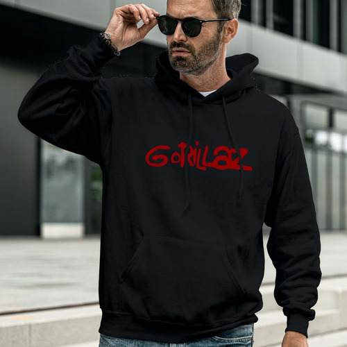 Buzo Neg Hoodie Gorillaz Rock Música Algodón Peinado Premium