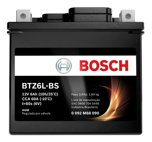 Bateria Moto Dafra Super 100/super 50 12v 5ah Bosch Btz5l-bs