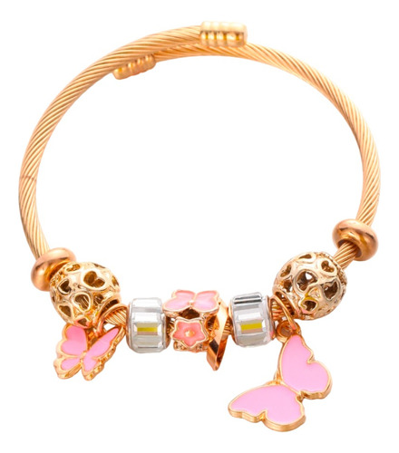 Pulsera Brazalete Dije De Mariposa Acero Inoxidable Rosa