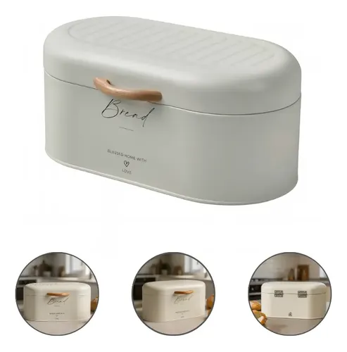 Porta Pão Grande Metal Organizador de Pães Bolo Moderno Creme Lisa