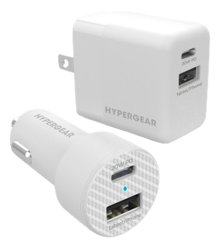 Kit Cargador De Pared Y Coche Doble Usb-c Hypergear De 20 W