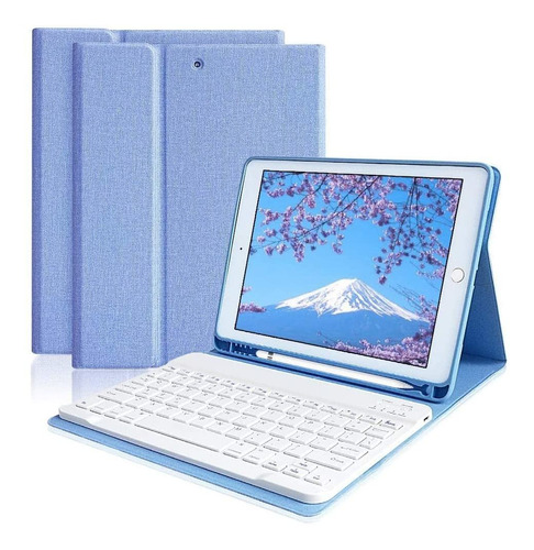 Funda Celeste Soporte Teclado Blanco Para iPad 7/8/9 9.7 