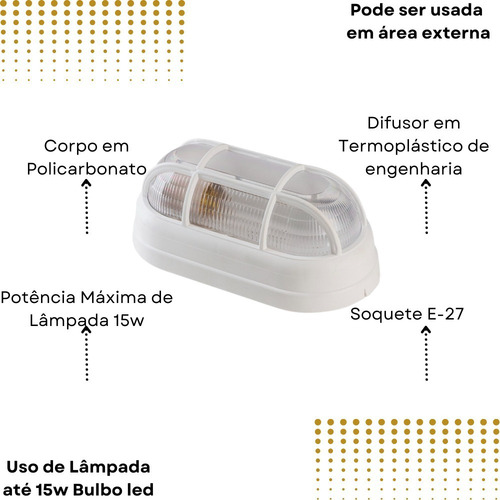 Luminária Arandela Tartaruga OPL externa com grade E27 branca