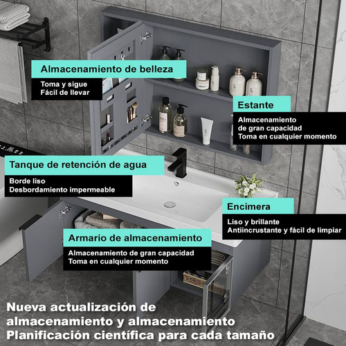Lavabo Cerámica Marmol Rectangular Moderno Con Espejo Y Luz