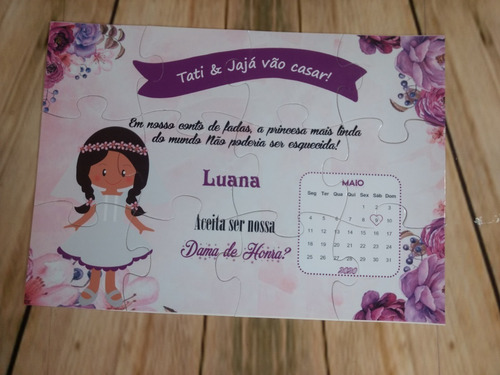 Convite Quebra Cabeças Demoiselle / Dama/ Pajem- 10 Unidades