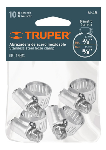 Abrazadera De Acero Inoxidable ( 10 Mm - 16 Mm ) Truper