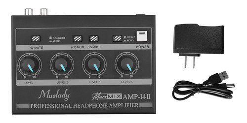 Imagen 5 de 9 de Muslady Amp-14 - Amplificador Para Auriculares (4 Canales, E