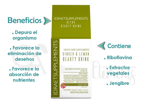 Imagen 2 de 10 de Suplemento Detox Beauty Drink En Polvo Idraet 7 Sobres X 5gr