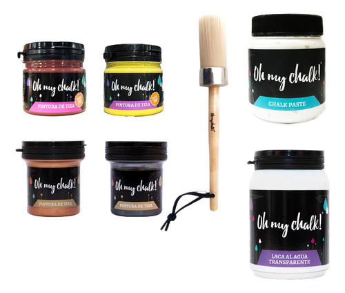 Combo Oh My Chalk! 4 Pinturas + Laca + Paste + Brocha Ch.