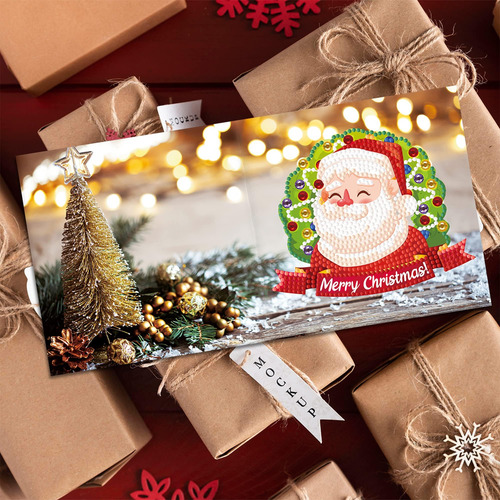 Huacan Tarjetas De Navidad 5d Diy Diamond Pintura Redonda De