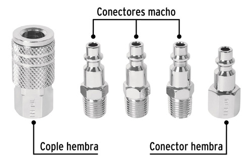 Kit Cople Conectores Para Compresor 1/4´ Conector 5pz 27021