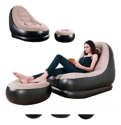 Sofá Descanso Inflável + Apoio De Pernas, 100kg, Vinil E Pvc Cor Preto