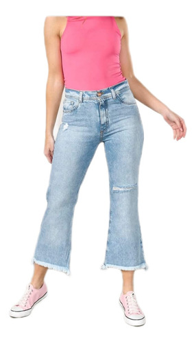 Jeans Mom Campana Estilo Culotte Oxford Semi Palazzo Rígido