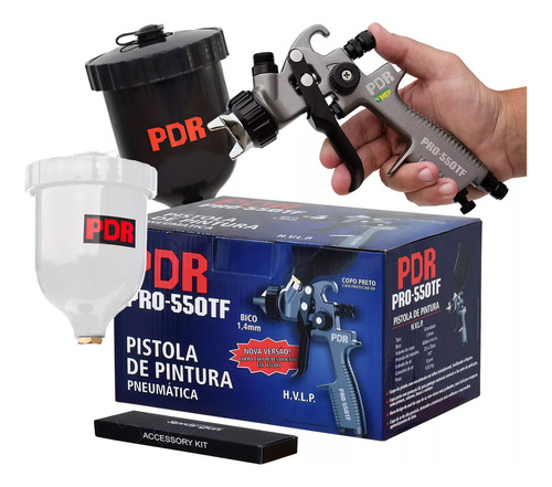 Pistola Pintura Bico 1.4mm Automotiva + Caneca Preta Extra Cor Cinza