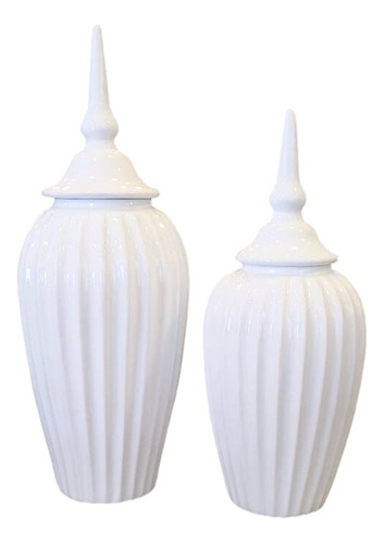 Dupla Potiches Cerâmica Vasos Com Tampa Decoração