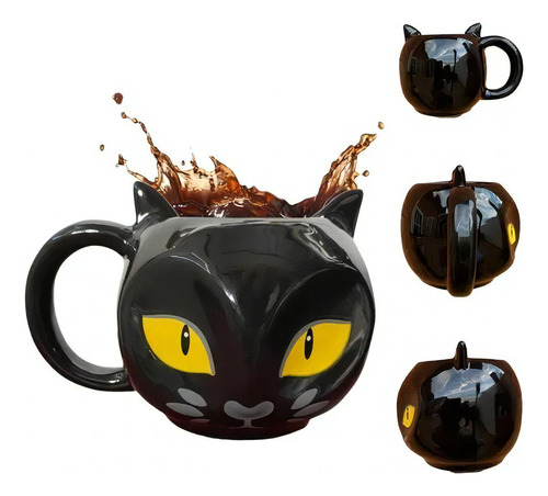 Caneca 3d Gatinho | Cerâmica Decorativa | Animais Cor Preto