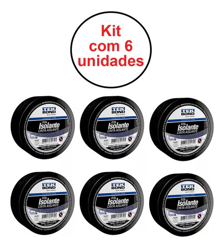 Kit 6 Rolos Fita Isolante Anti-chamas Pretas 10m X 19mm