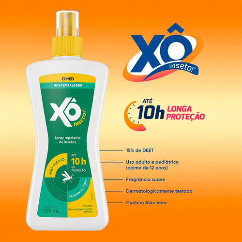 Repelente Xô Inseto Até 10h De Proteção 15% Deet 12x200ml