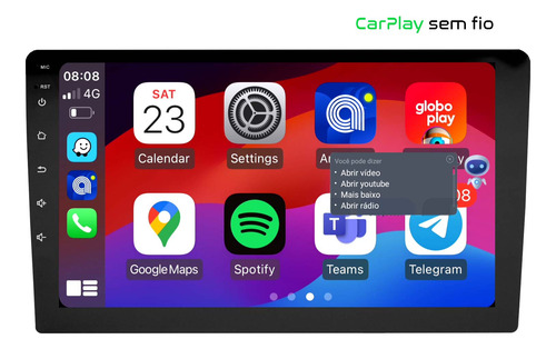 Multimidia Universal Slim 9p Carplay Android 14 2gb 32gb Voz