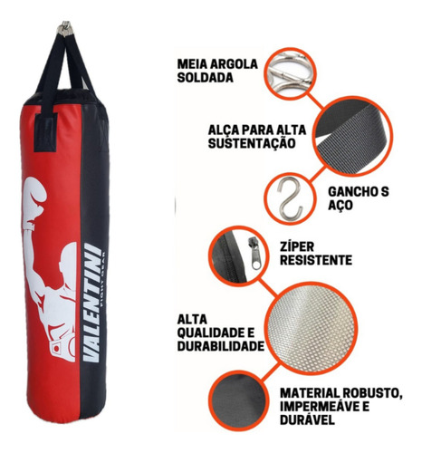 Saco De Pancada Cheio Valentini Boxe 120cm + Suporte + Luvas