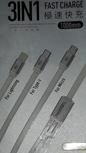 Cable Data 3en1 Microusb Tipo C iPhone 1m Carga Rapida 3.1a