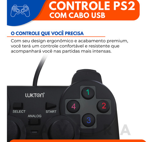 Kit 2 Controle Joystick Usb Analógico Computador E Notebook