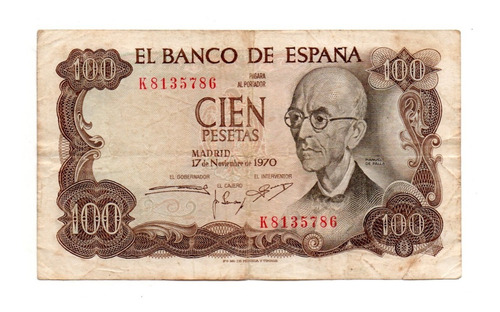 España Billete 100 Pesetas Año 1970 P#152 Manuel De Falla