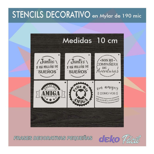 Imagen 2 de 3 de Pack X 8 Stencil Frases Chicos Decorativo Dia Del Amigo
