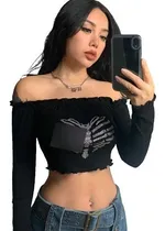 Comprar Top Blusa Corazón Con Huesos Y Brillos Lolita Kawaii