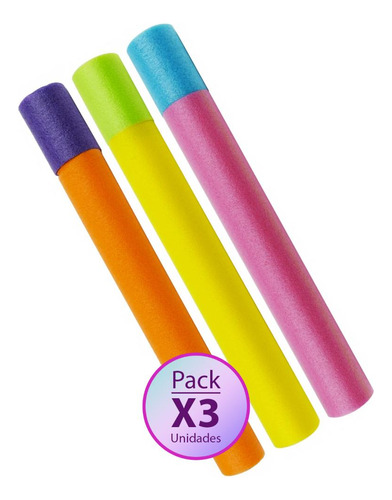 Pack 3 Pistolas Agua Bastón De Espuma 40cm Colores Surtidos