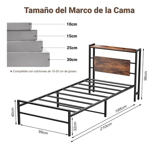 Base Cama Individual Con Cabecera Y Almacenamiento Para Dorm
