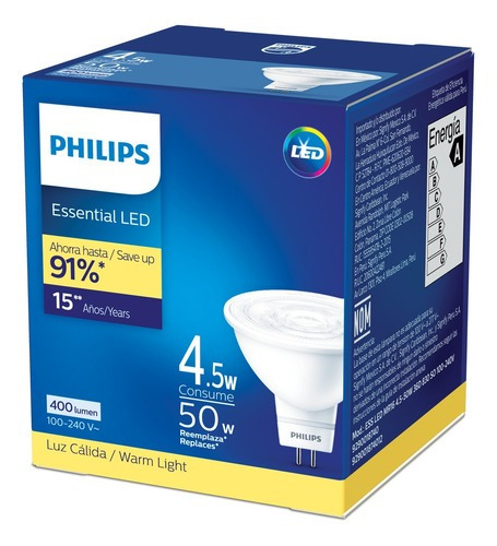 Philips Essential Led Mr16 - Base Gu5.3 4.5w Luz Cálida Luz Blanco cálido