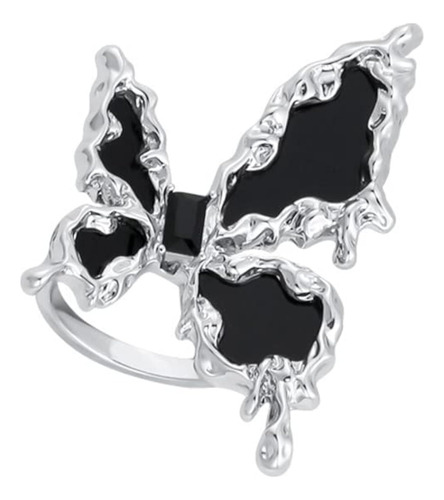 Anillo De Mariposa Negra Para Mujeres Y Nias Banda Ajustable