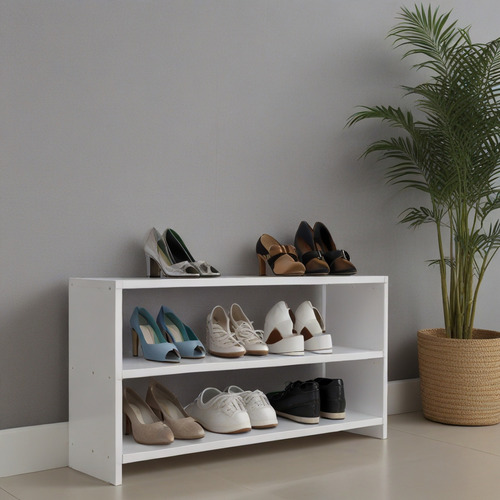 Sapateira Mdf Branca Com 2 Prateleiras Multiuso Para Sapatos