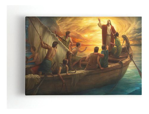 Jesus Cristo No Barco Arte Religioso Quadro Canvas 100x70cm Cor Colorido Cor da armação Borda Infinita