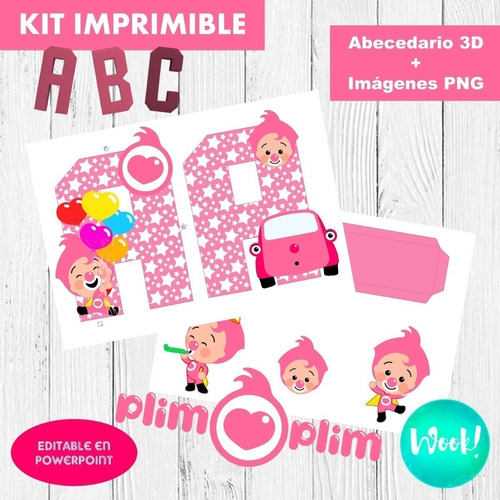 Kit Imprimible Abecedario 3d Editables Plim Plim Rosa