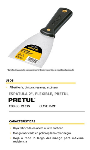 Imagen 4 de 9 de Espatula Flexible Ancho 2'' Hoja Corte Diagonal Pretul