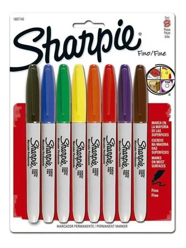 Marcador Permanente Punta Fina Sharpie - Set De 8 Básicos