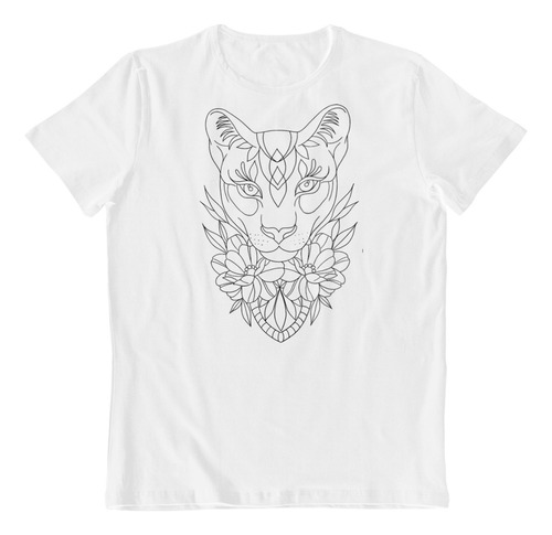 Dtf - Polera Blanca Algodon - Serval Felino Silvestre B/n