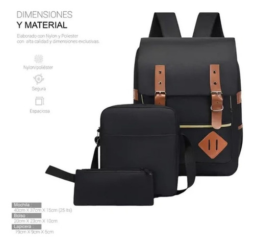 Mochilas Backpack Impermeable Set 3pzs Unisex